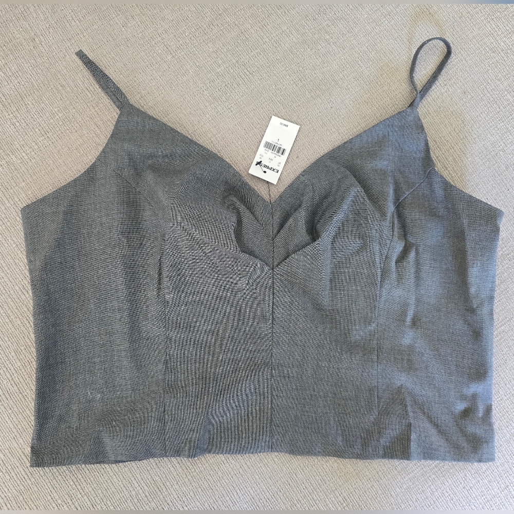 Express Basic Gray Fitted Crop Top - Size L